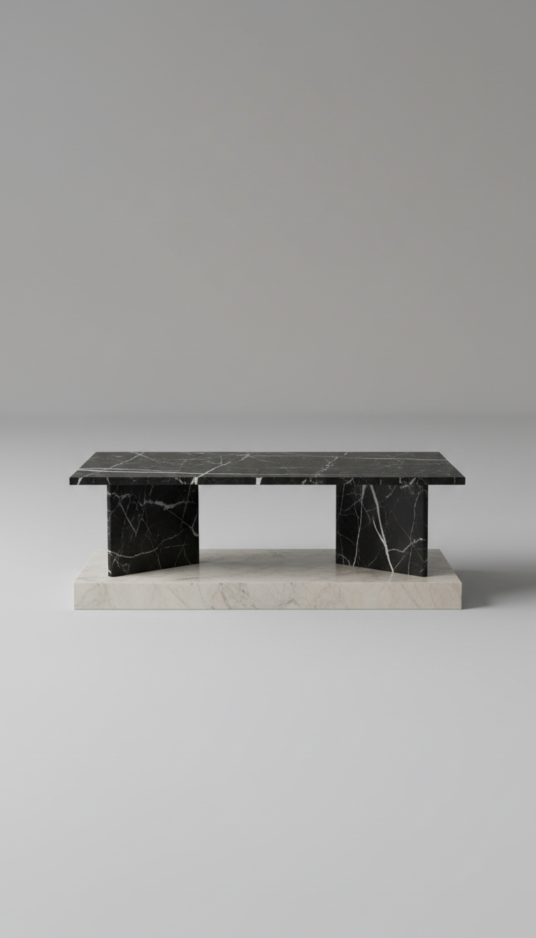 Nero Marquina Black Marble Coffee Table – White Veined Polished Stone | Marble Studio UAE
