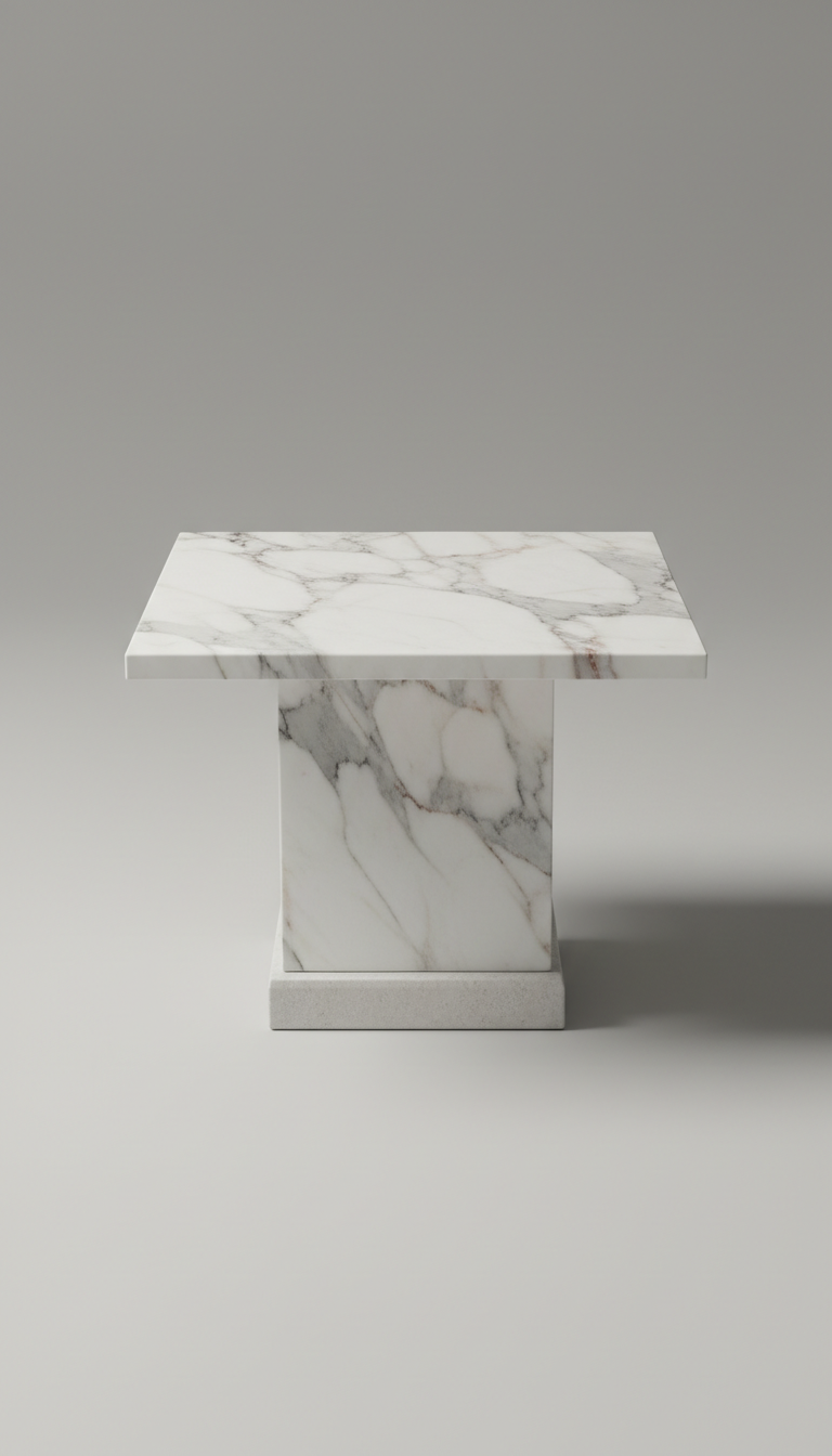 Arabescato White Marble Side Table – Grey Veined Honed Stone | Marble Studio UAE